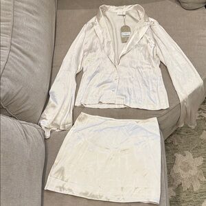 Meshki Ivory Satin Skirt Set - Button Front Top & Mini Skirt